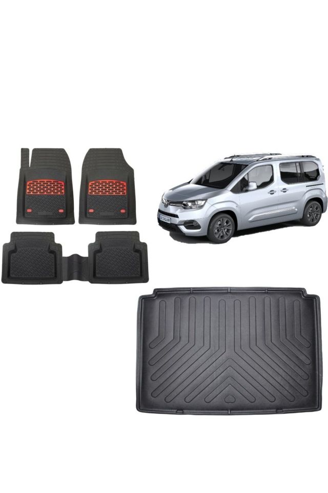 Toyota Proace City 2022 Model 3D Bagaj Havuzu+3D Havuzlu Safirr Kırmızı Kromlu Paspas