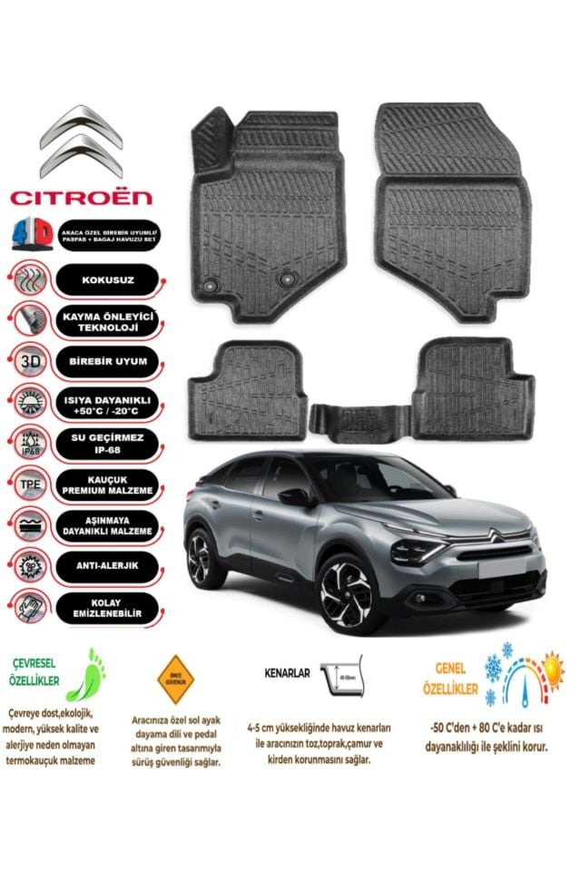 Citroen C4 2023 Model 4D Araca Özel Havuzlu Paspas Takımı