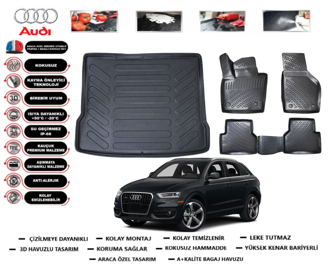 Audi Q3 2011-2018 3D Bagaj Havuzu+3D Araca Özel Paspas Takımı