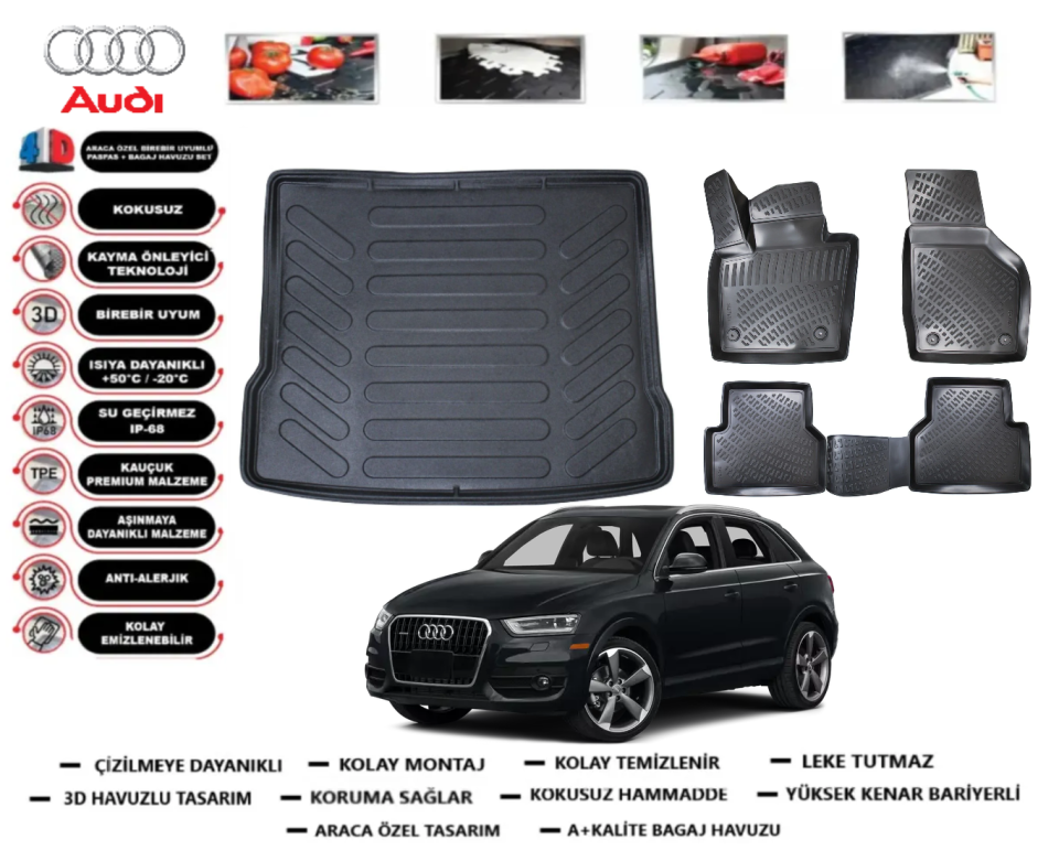 Audi Q3 2011-2018 3D Bagaj Havuzu+3D Araca Özel Paspas Takımı
