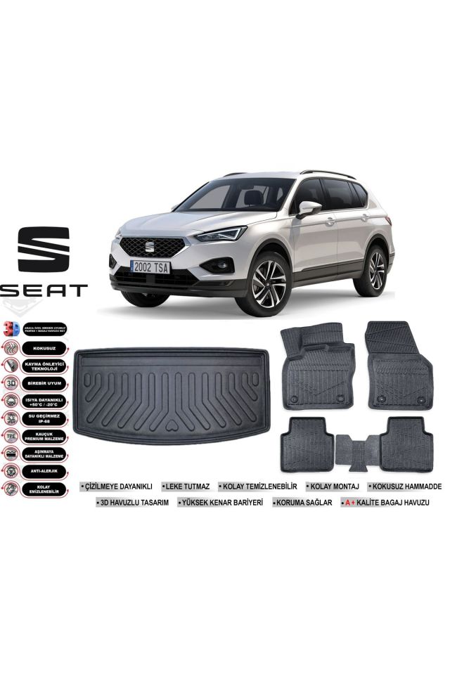 Seat Taracco 2025 Model 7 Koltuk Bagaj Havuzu Araca Özel Siyah Havuzlu Paspas Takımı Sett