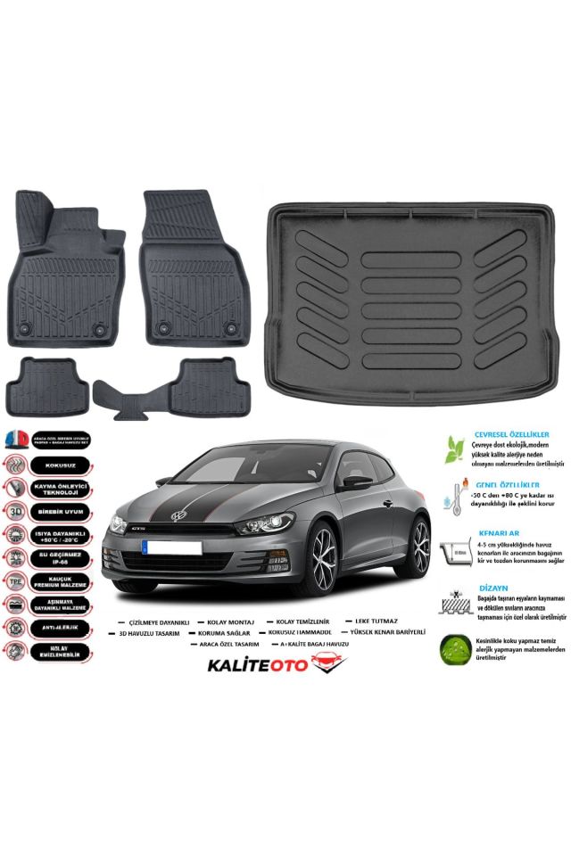 Volkswagen Scirocco 2015 Model Esnek Bagaj Havuzu Araca Özel Siyah Paspas Takımı