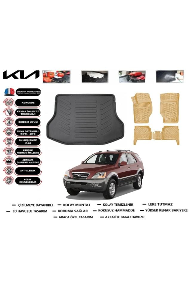 Kia Sorento 2004 Model Bagaj Havuzu(paspası)+Araca Özel Bej Paspas Takımı Flex