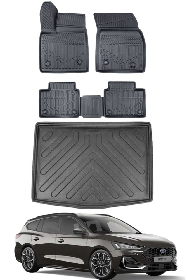 Ford Focus 5 STW 2023 Model Alt Bagaj Havuzu Araca Özel Siyah Paspas Takımı