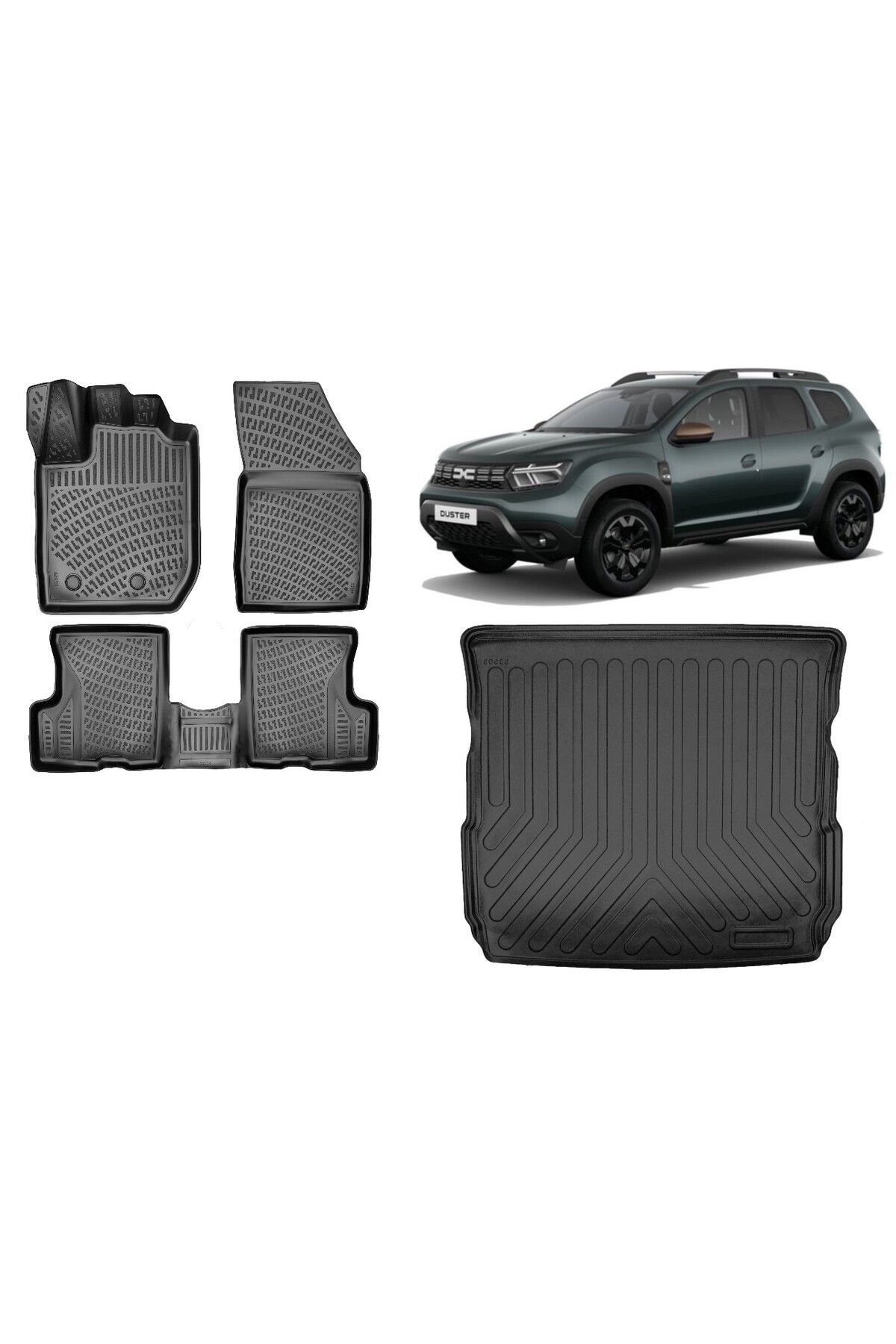 Dacia Duster (4x4) 2023 Model Yeni Logolu 3D Bagaj Havuzu+3D Havuzlu Araca Özel Paspas Takımı