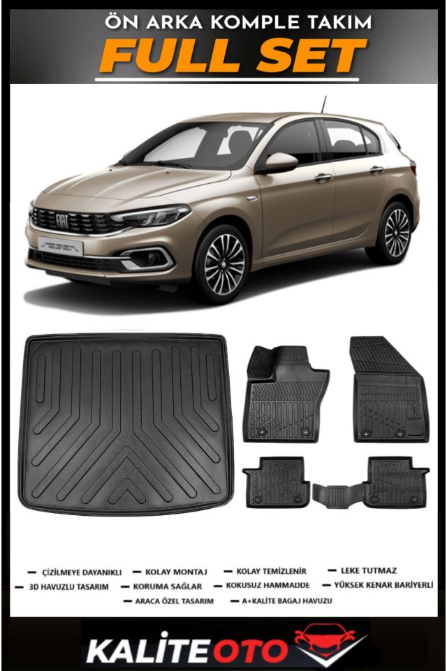 Fiat Egea Hatchback Tamir Kitli Bagaj Havuzu+4.5D Havuzlu Paspas Seti 2018 Model