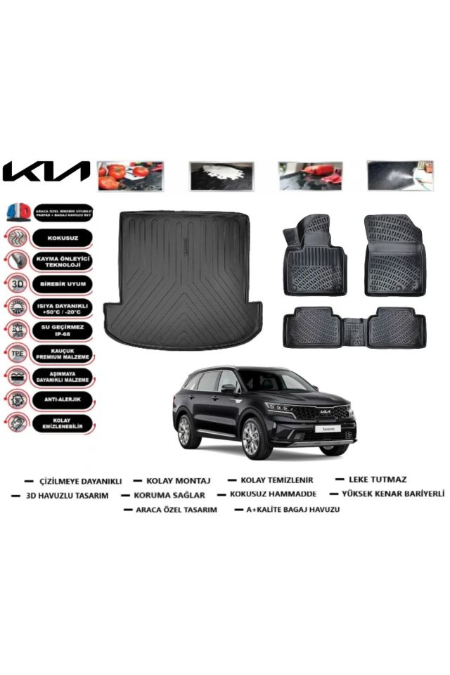 Kia Sorento 5 Kişilik Araç 2022 Model Bagaj Havuzu Araca Özel Paspas Takımı Prrox