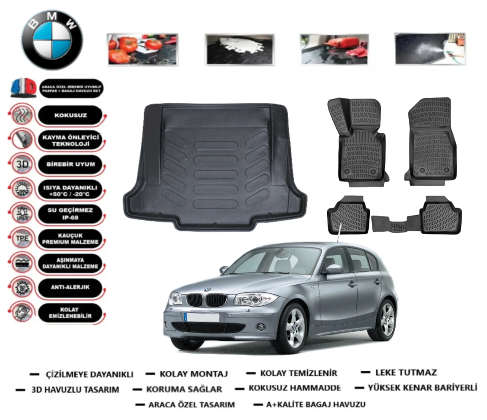 Bmw 1 Serisi E87 2004-2010 Bagaj Havuzu+3D Araca Özel Havuzlu Paspas Takımı