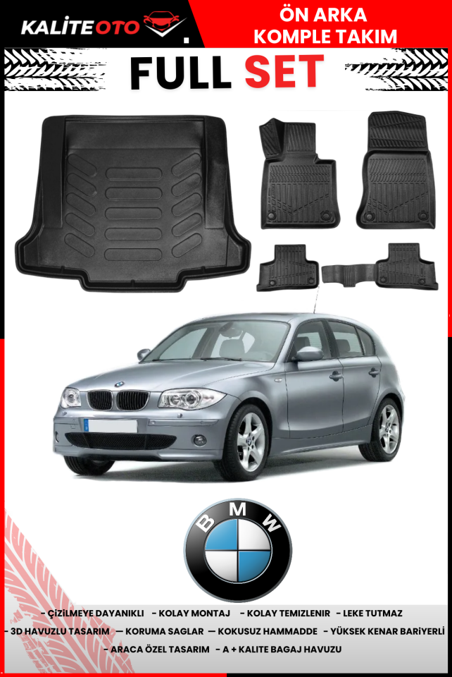 Bmw 1 Serisi E87 2004-2010 Bagaj Havuzu+3D Araca Özel Havuzlu Paspas Takımı