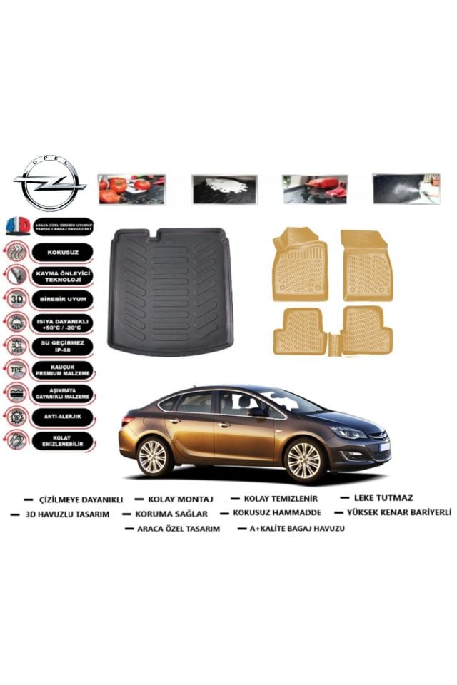 Opel Astra J Sedan 2019 Model Bagaj Havuzu(paspası)+Araca Özel Bej Paspas Takımı Flex