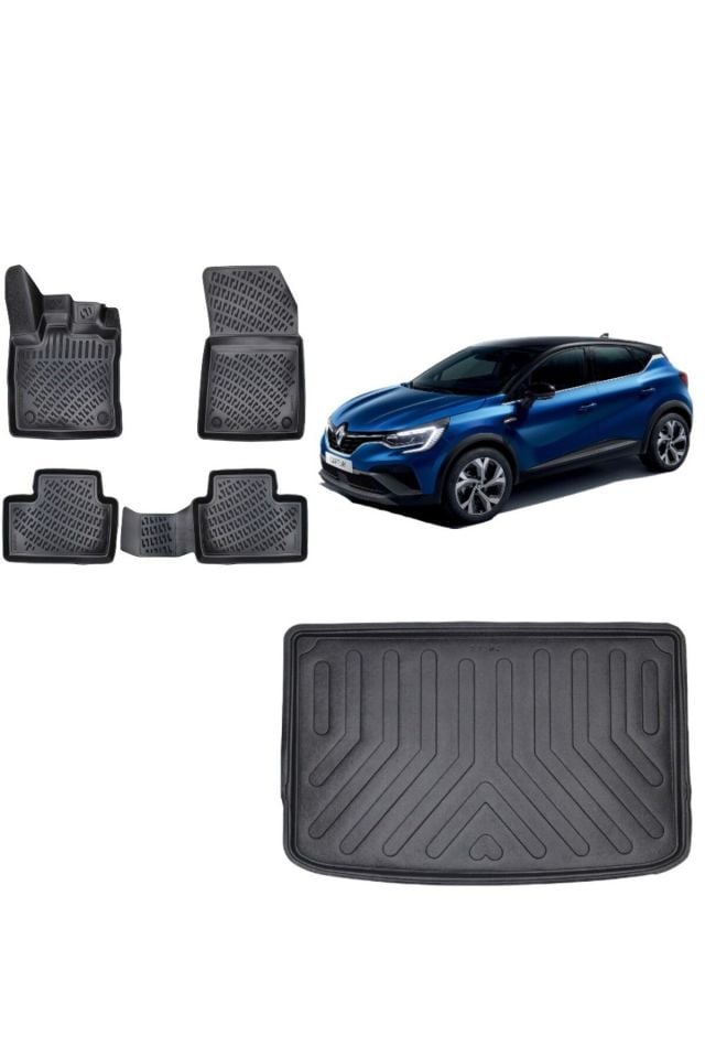 Renault Captur 2023 Model ÜST Kademe 3D Bagaj Havuzu+3D Havuzlu Araca Özel Paspas Takımı