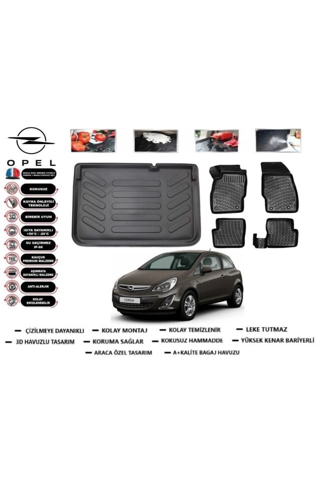 Opel Corsa D 2010 Model Bagaj Havuzu Araca Özel Paspas Takımı Flex