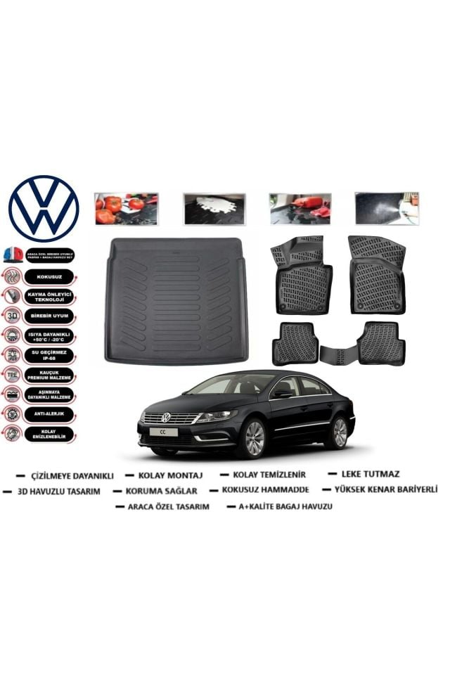 Volkswagen Passat CC 2013 Model Bagaj Havuzu Araca Özel Paspas Takımı Prrox