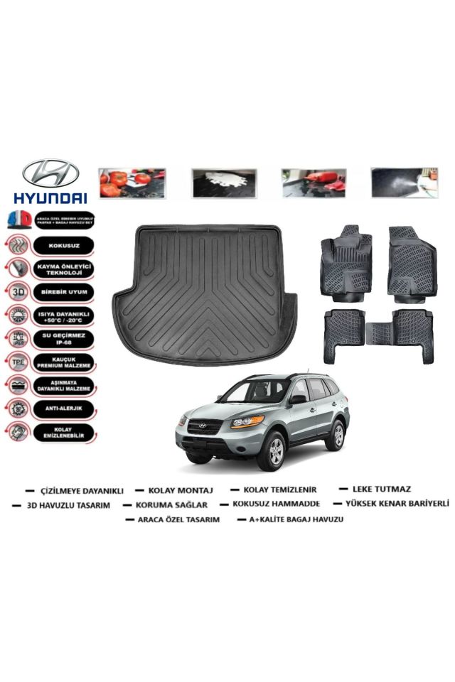 Hyundai Santafe 2012 Model Bagaj Havuzu Araca Özel Paspas Takımı Prrox