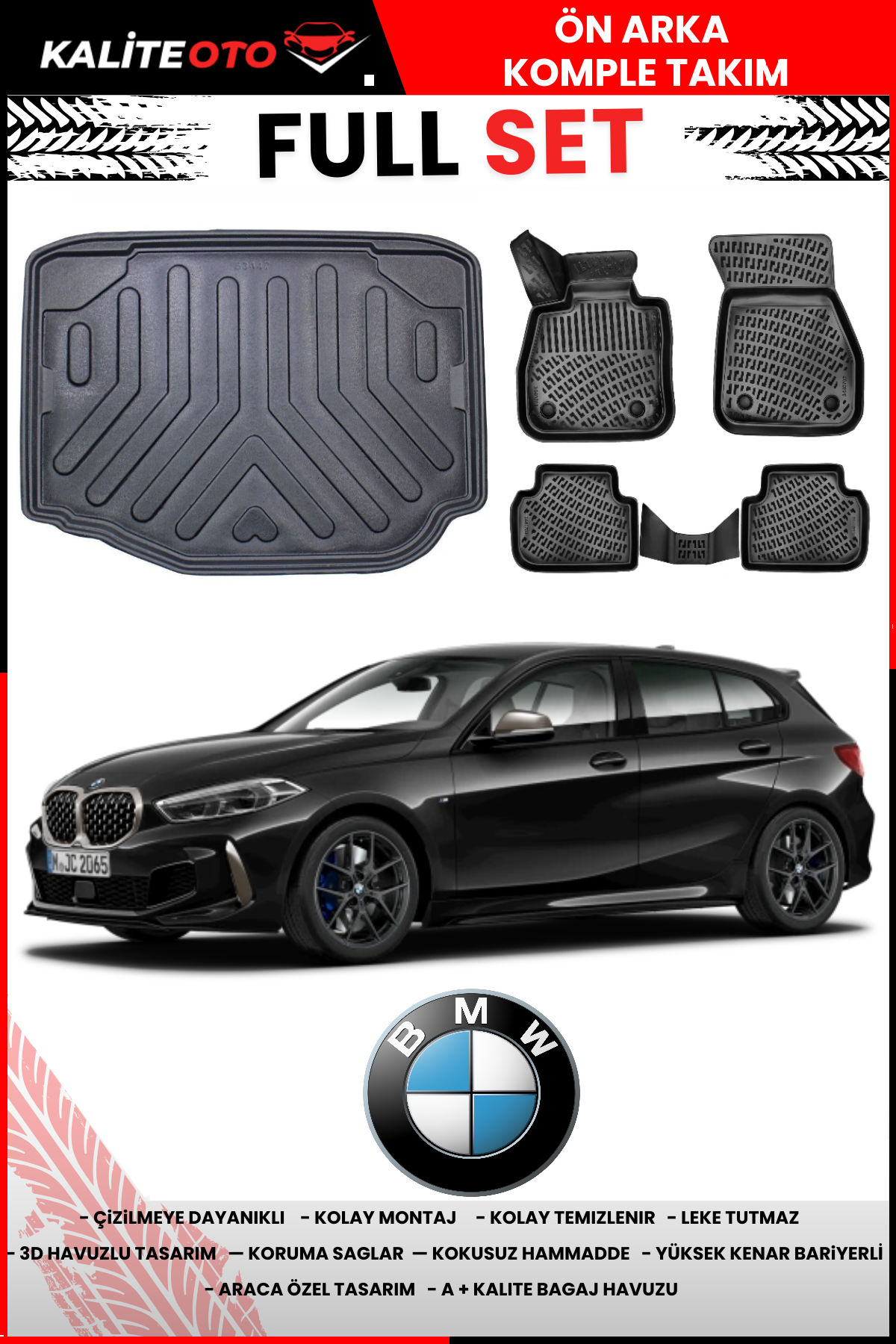 Bmw 1 Serisi F40 2018 Sonrası Alt Bagaj Havuzu+3D Araca Özel Havuzlu Paspas Takımı