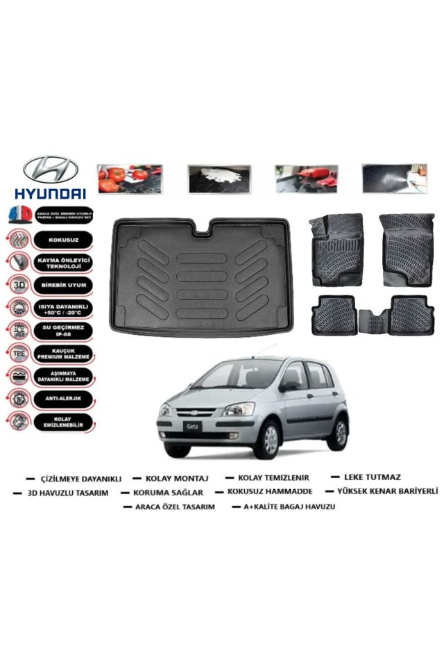Hyundai Getz 2008 Model Bagaj Havuzu Araca Özel Paspas Takımı Prrox