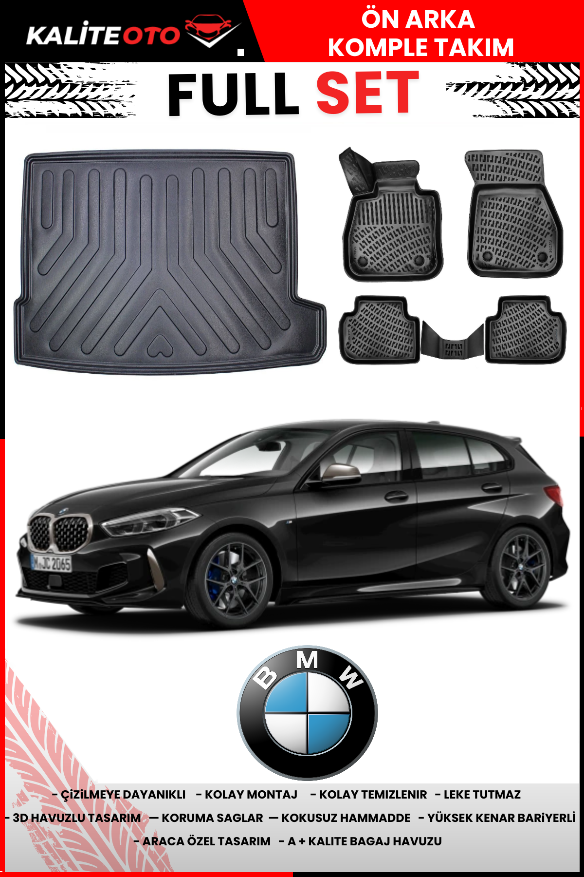 Bmw 1 Serisi F40 2018 Sonrası Üst Bagaj Havuzu+3D Araca Özel Havuzlu Paspas Takımı