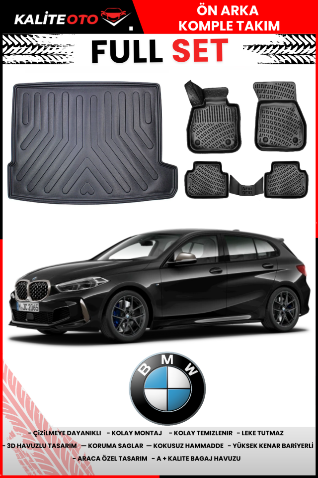 Bmw 1 Serisi F40 2018 Sonrası Üst Bagaj Havuzu+3D Araca Özel Havuzlu Paspas Takımı