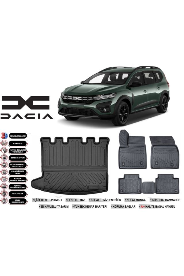 Dacia Jogger 2022 Model Bagaj Havuzu Araca Özel Siyah Havuzlu Paspas Takımı Sett
