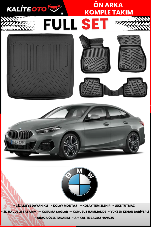 Bmw 2 Serisi F44 Gran Coupe 2019 Sonrası Üst Bagaj Havuzu+3D Araca Özel Havuzlu Paspas Takımı