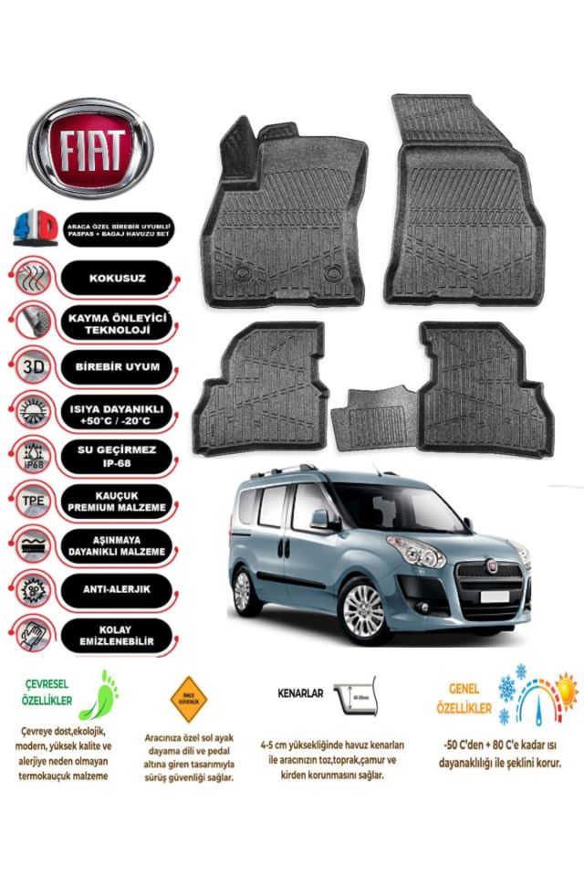 Fiat Doblo 2013 Model 4D Araca Özel Havuzlu Paspas Takımı