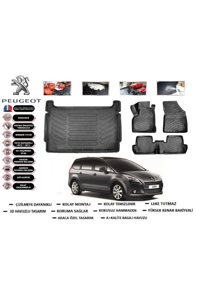 Peugeot 5008 Crossover 2015 Model Bagaj Havuzu Araca Özel Paspas Takımı Prrox