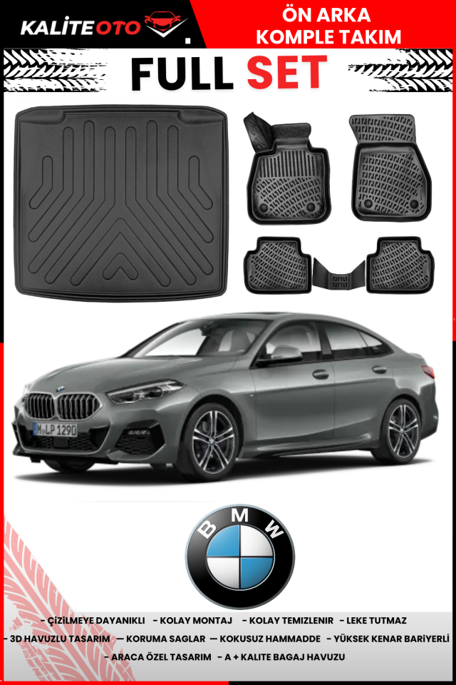 Bmw 2 Serisi F44 Gran Coupe 2019 Sonrası Alt Bagaj Havuzu+3D Araca Özel Havuzlu Paspas Takımı