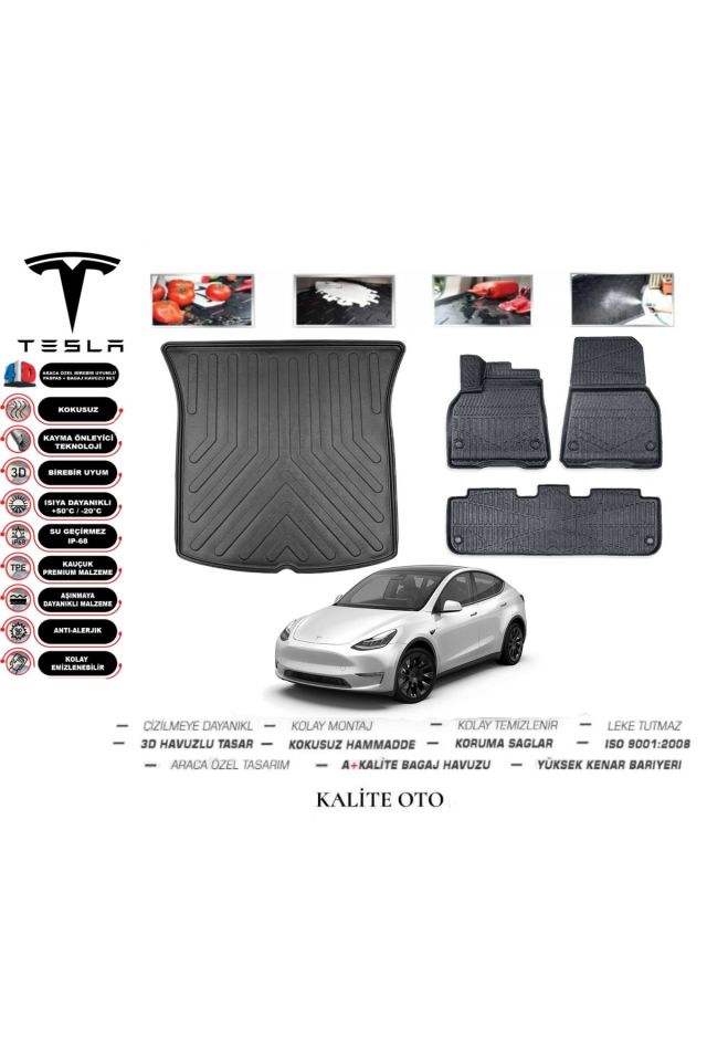 Tesla Model Y 2019 Model 3D Bagaj Havuzu+4D Havuzlu Paspas Setii