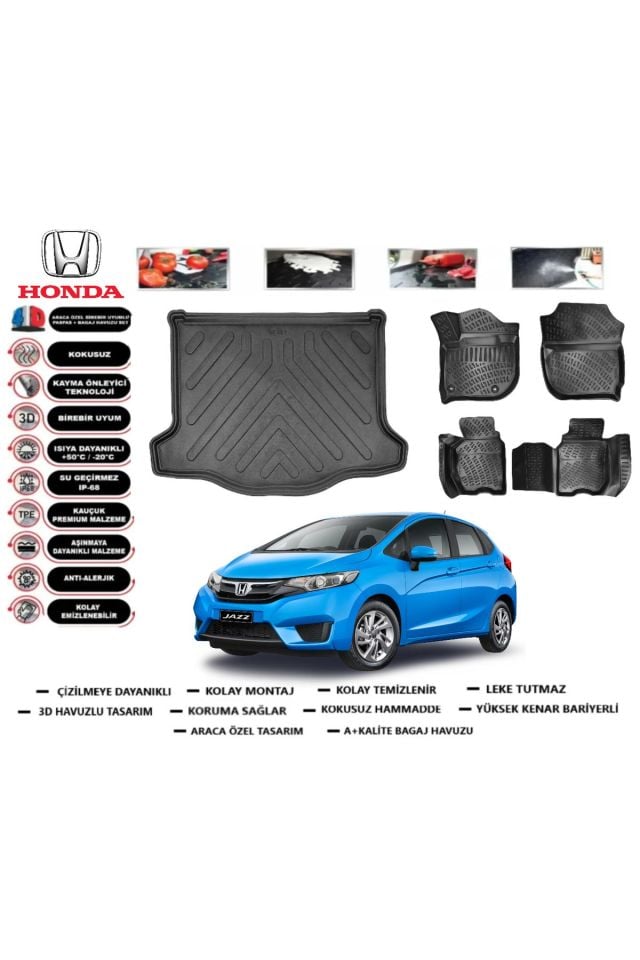 Honda Jazz 2019 Model Bagaj Havuzu Araca Özel Paspas Takımı Flex