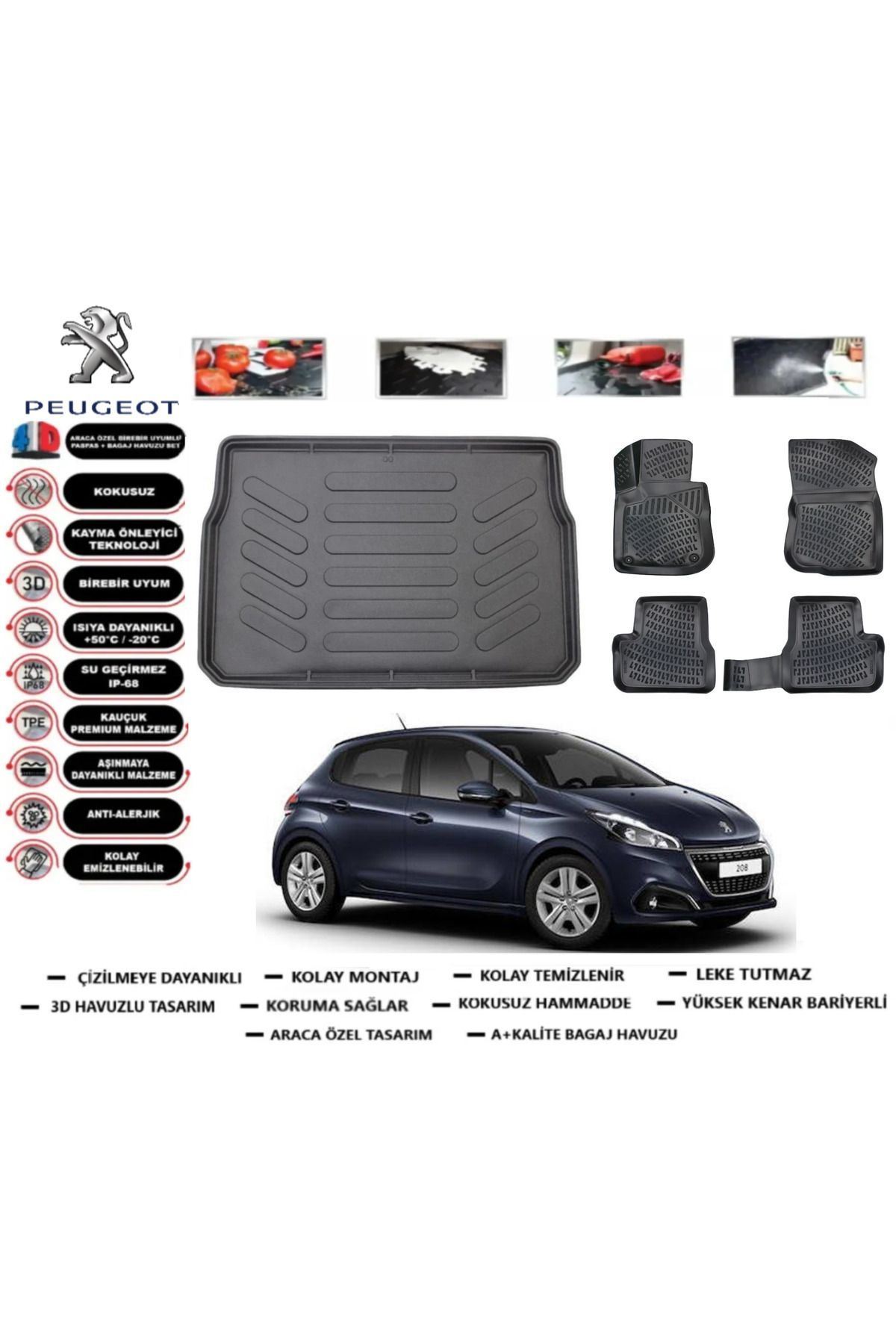 Peugeot 208 2013 Model Bagaj Havuzu Araca Özel Paspas Takımı Prrox