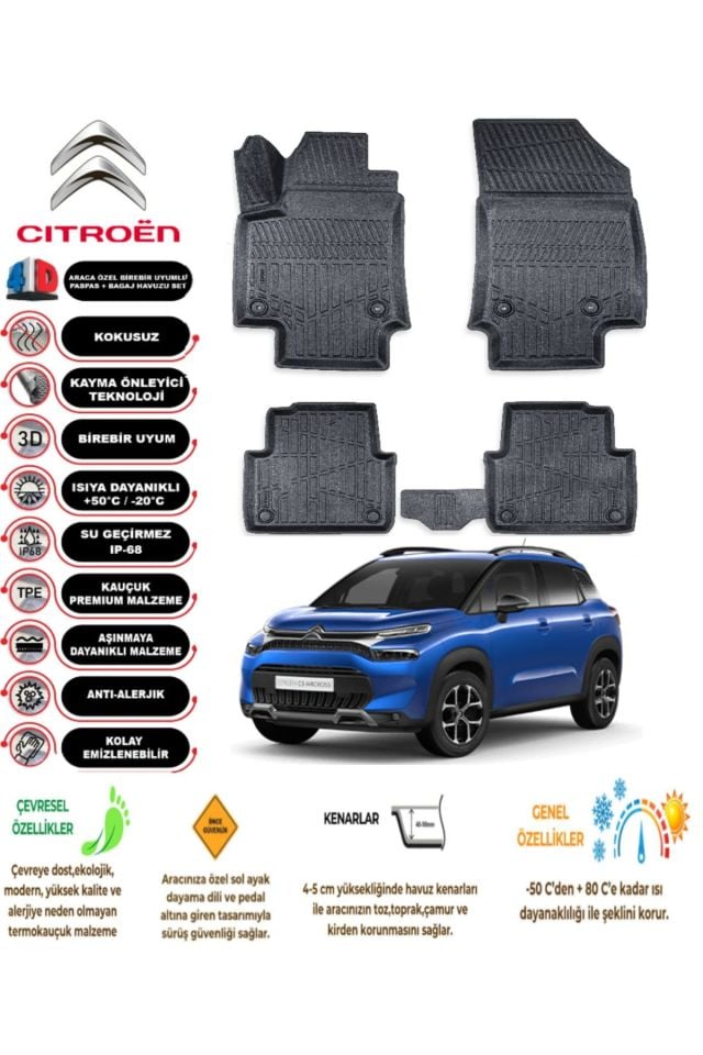 Citroen C3 Aircross 2020 Model 4D Araca Özel Havuzlu Paspas Takımı