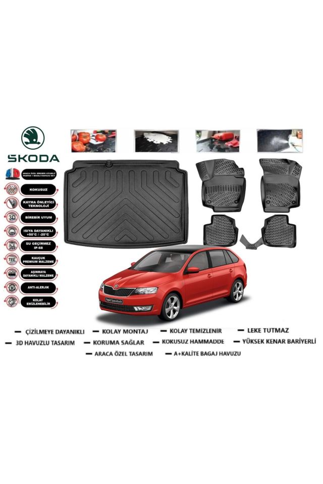 Skoda Rapıd HB 2018 Model Bagaj Havuzu Araca Özel Paspas Takımı Prrox