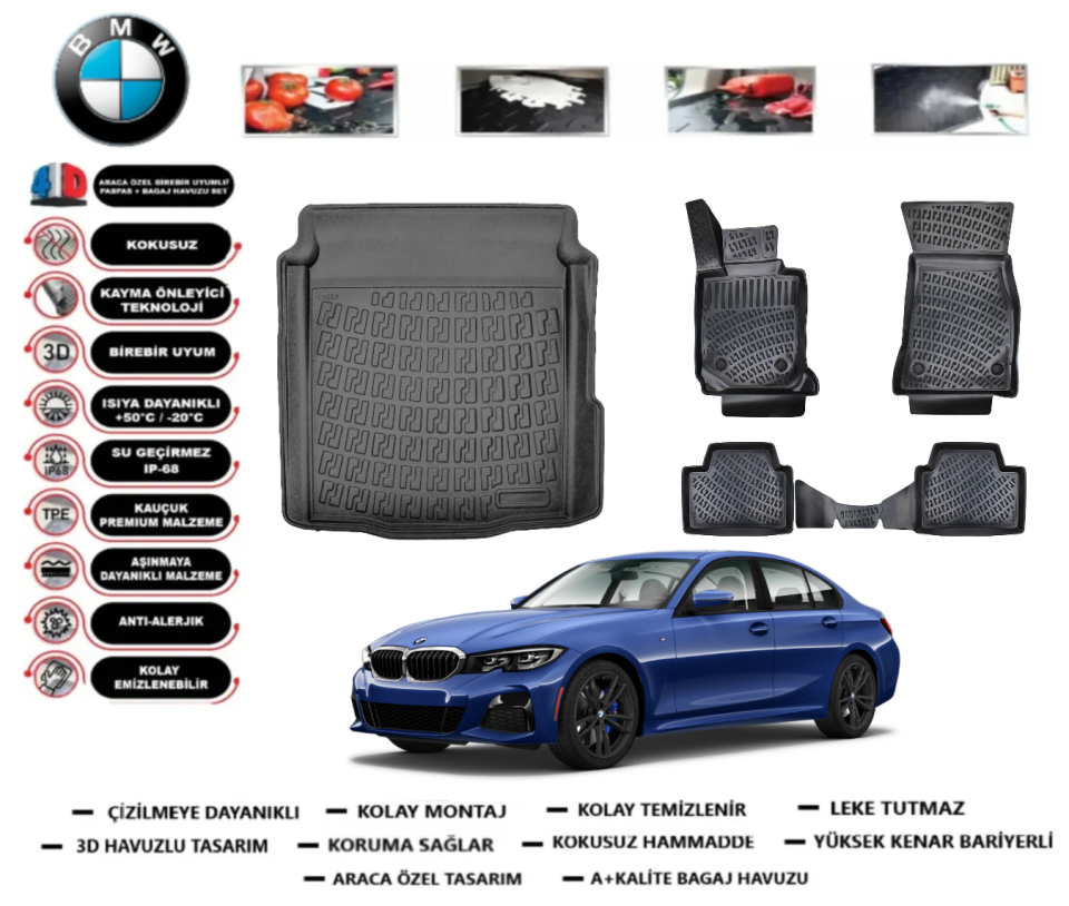 Bmw 3 Serisi G20 2019 Sonrası Bagaj Havuzu+3D Araca Özel Havuzlu Paspas Takımı