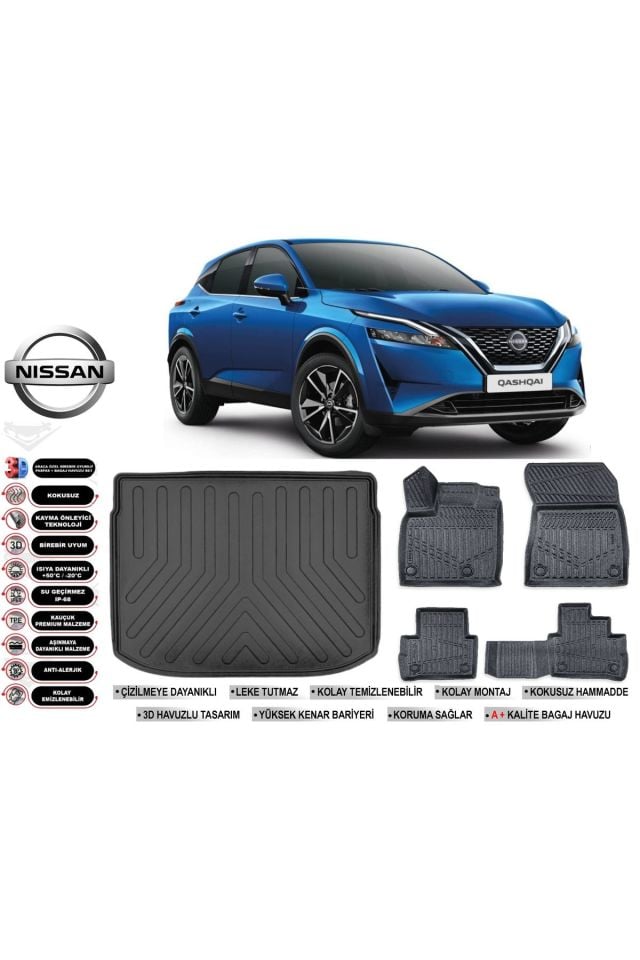 Nissan Qashqai 2025 Model Üst Bagaj Havuzu Araca Özel Siyah Havuzlu Paspas Takımı Sett