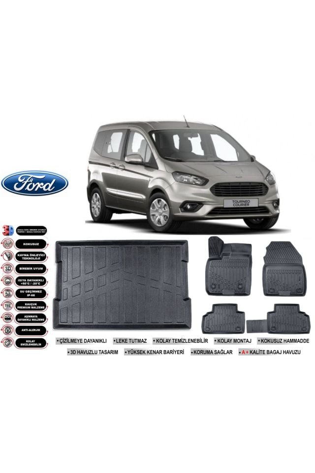 Ford Courier 2018 Model Bagaj Havuzu Araca Özel Siyah Havuzlu Paspas Takımı Sett