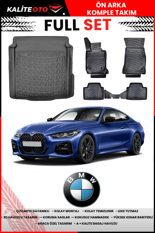 Bmw 4 Serisi Coupe G22 2020 Sonrası Bagaj Havuzu+3D Araca Özel Havuzlu Paspas Takımı