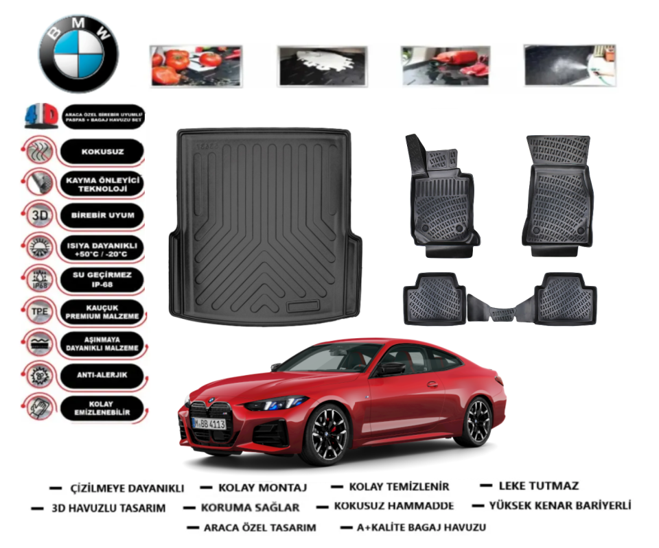 Bmw i4 Serisi eDrive 40 G26 2021 Sonrası Bagaj Havuzu+3D Araca Özel Paspas Takımı
