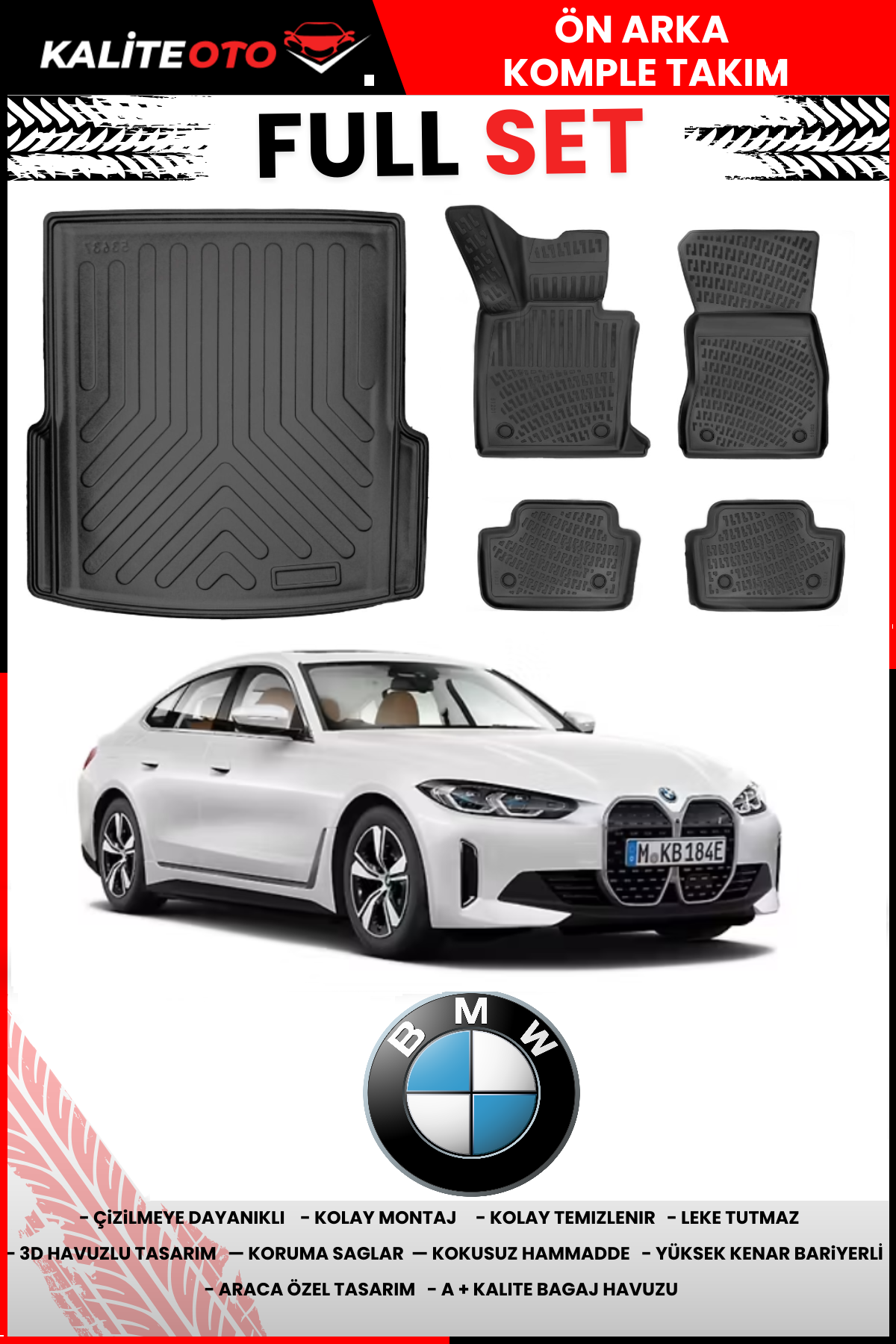 Bmw i4 Serisi eDrive 40 G26 2021 Sonrası Bagaj Havuzu+3D Araca Özel Paspas Takımı