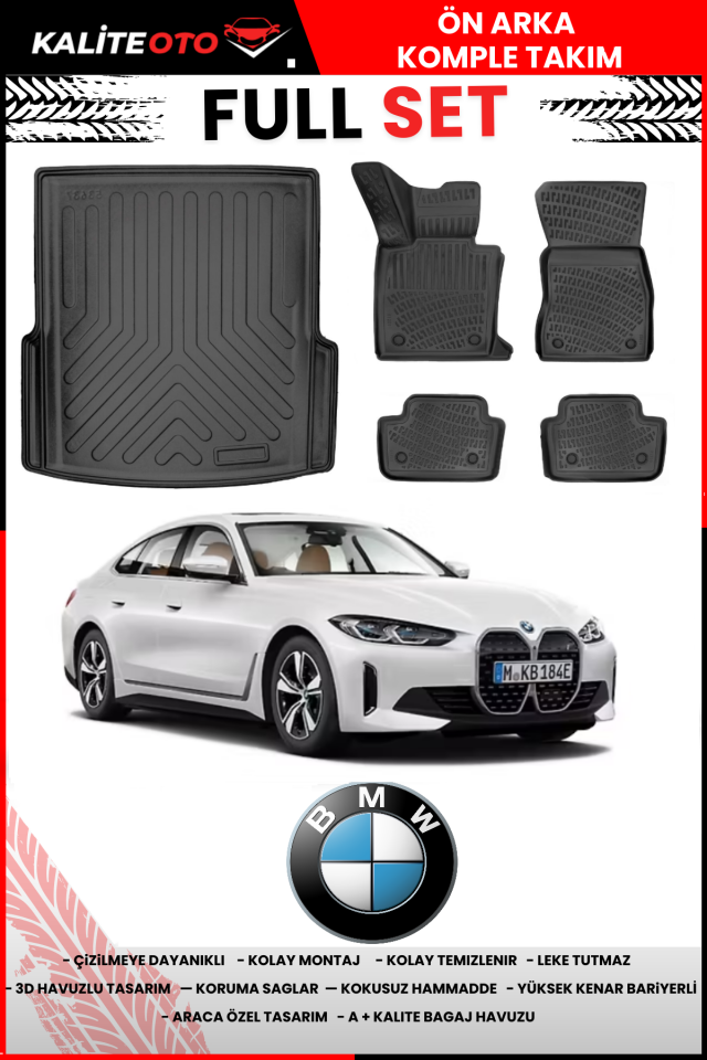 Bmw i4 Serisi eDrive 40 G26 2021 Sonrası Bagaj Havuzu+3D Araca Özel Paspas Takımı