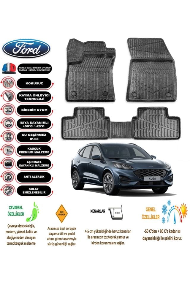 Ford Kuga 2020 Model 4D Araca Özel Havuzlu Paspas Takımı