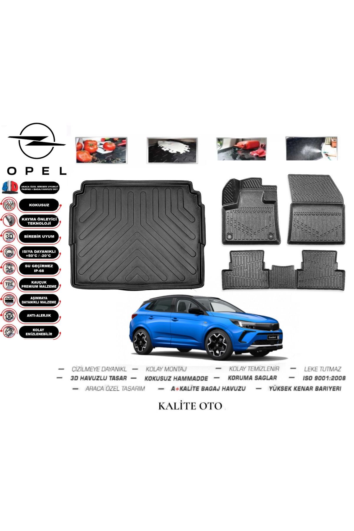 Opel Grandland 2020 Model 3D Bagaj Havuzu+4D Havuzlu Paspas Seti