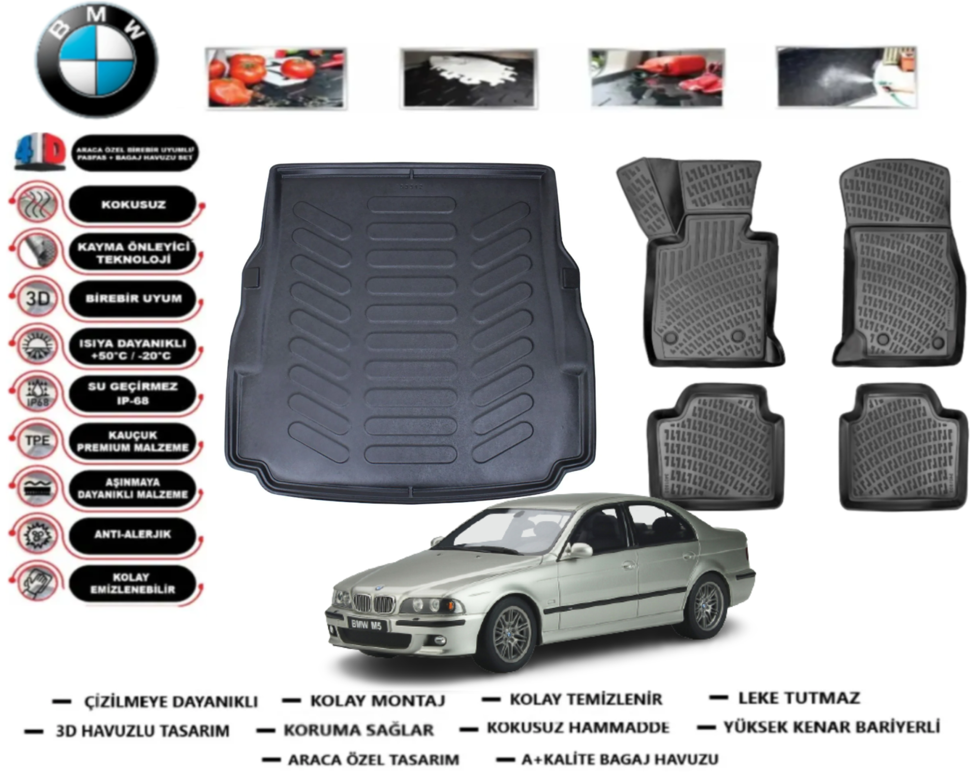 Bmw 5 Serisi E39 1995-2004 Bagaj Havuzu+3D Araca Özel Paspas Takımı