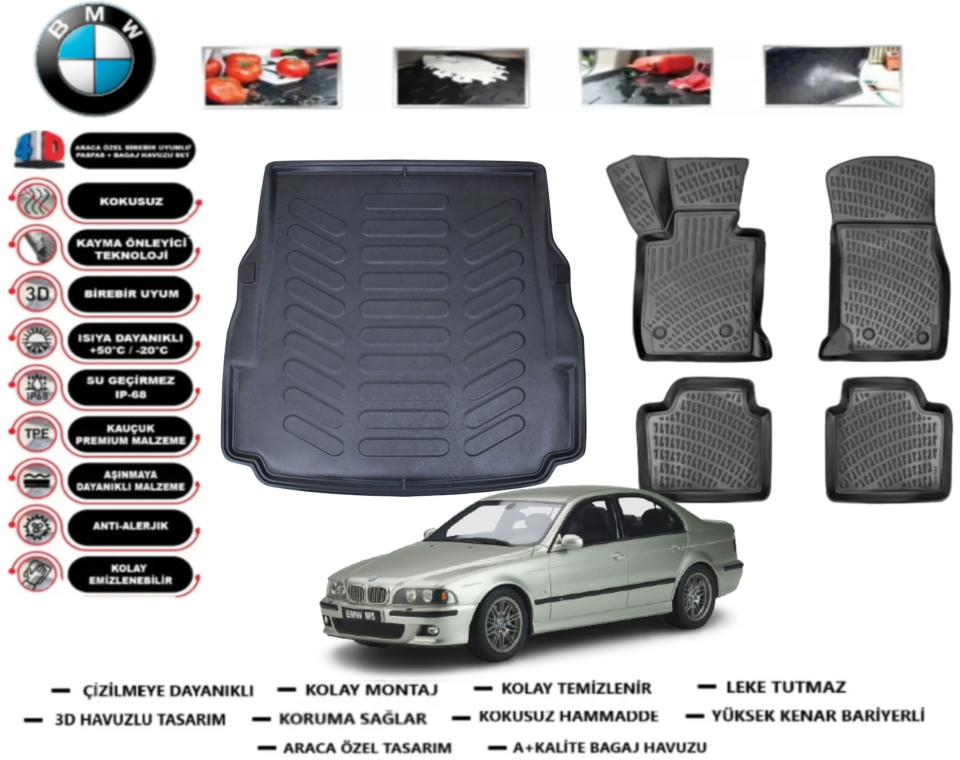 Bmw 5 Serisi E39 1995-2004 Bagaj Havuzu+3D Araca Özel Paspas Takımı