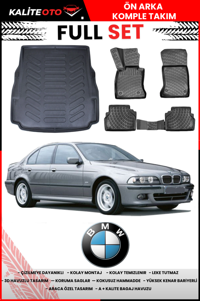 Bmw 5 Serisi E39 1995-2004 Bagaj Havuzu+3D Araca Özel Paspas Takımı