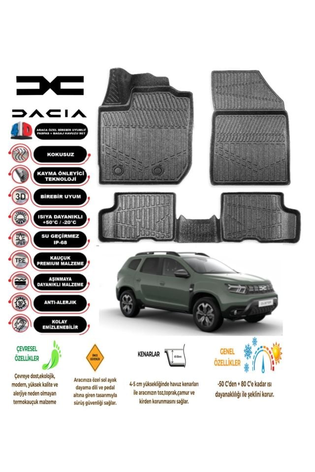 Dacia Duster 2023 Model 4D Araca Özel Havuzlu Paspas Takımı