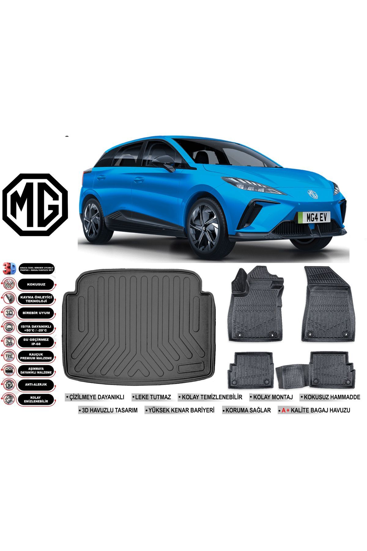 MG4 2022 Model Luxury Paket Bagaj Havuzu Araca Özel Siyah Havuzlu Paspas Takımı Sett
