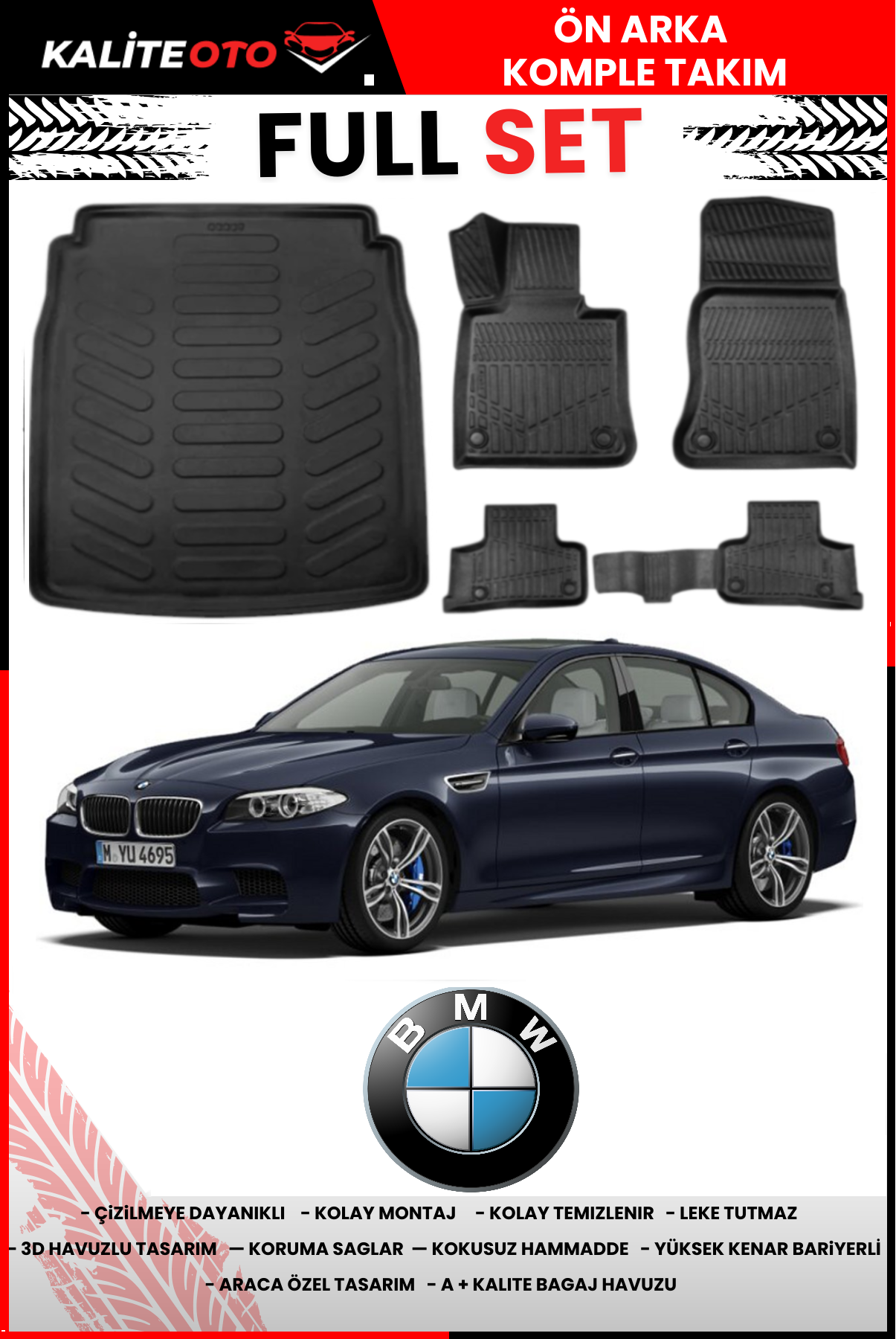 Bmw 5 Serisi F10 2010-2016 Bagaj Havuzu+3D Araca Özel Paspas Takımı