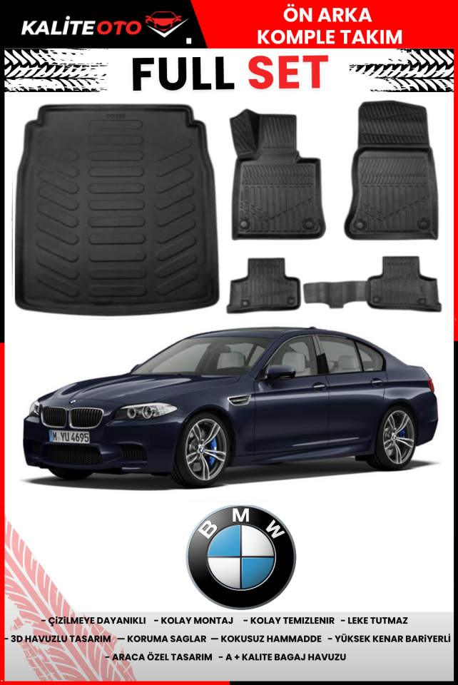 Bmw 5 Serisi F10 2010-2016 Bagaj Havuzu+3D Araca Özel Paspas Takımı