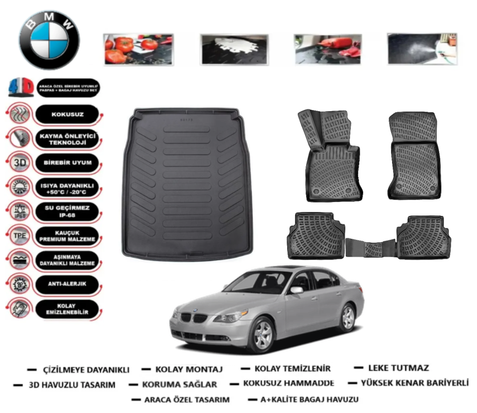 Bmw 5 Serisi E60 2004-2010 Bagaj Havuzu+3D Araca Özel Paspas Takımı
