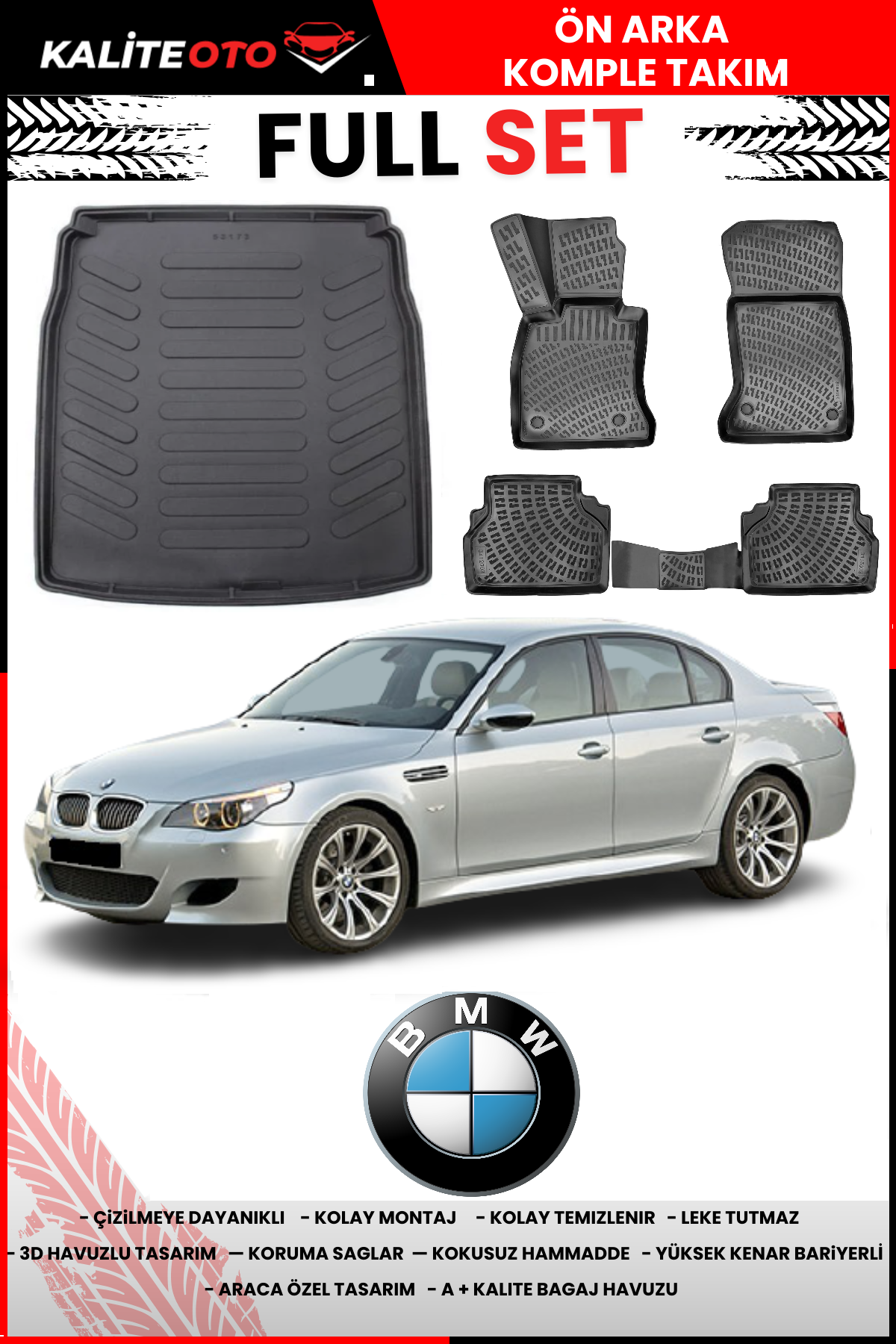 Bmw 5 Serisi E60 2004-2010 Bagaj Havuzu+3D Araca Özel Paspas Takımı